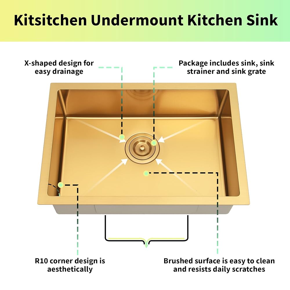27-Inch Gold Kitchen Sink,Kitsitchen Undermount/Drop-in RV